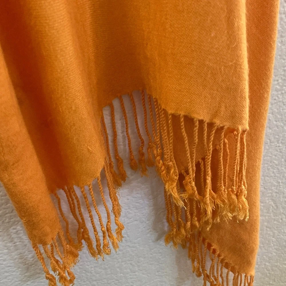 Pashmina pumpkin orange scarf Shawl fringe 100% pashmina